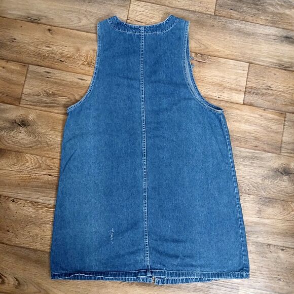 J.L.N.Y Women's 1X Denim Jumper Overall Dress Front Buttons Pockets Embroidered - Picture 2 of 10